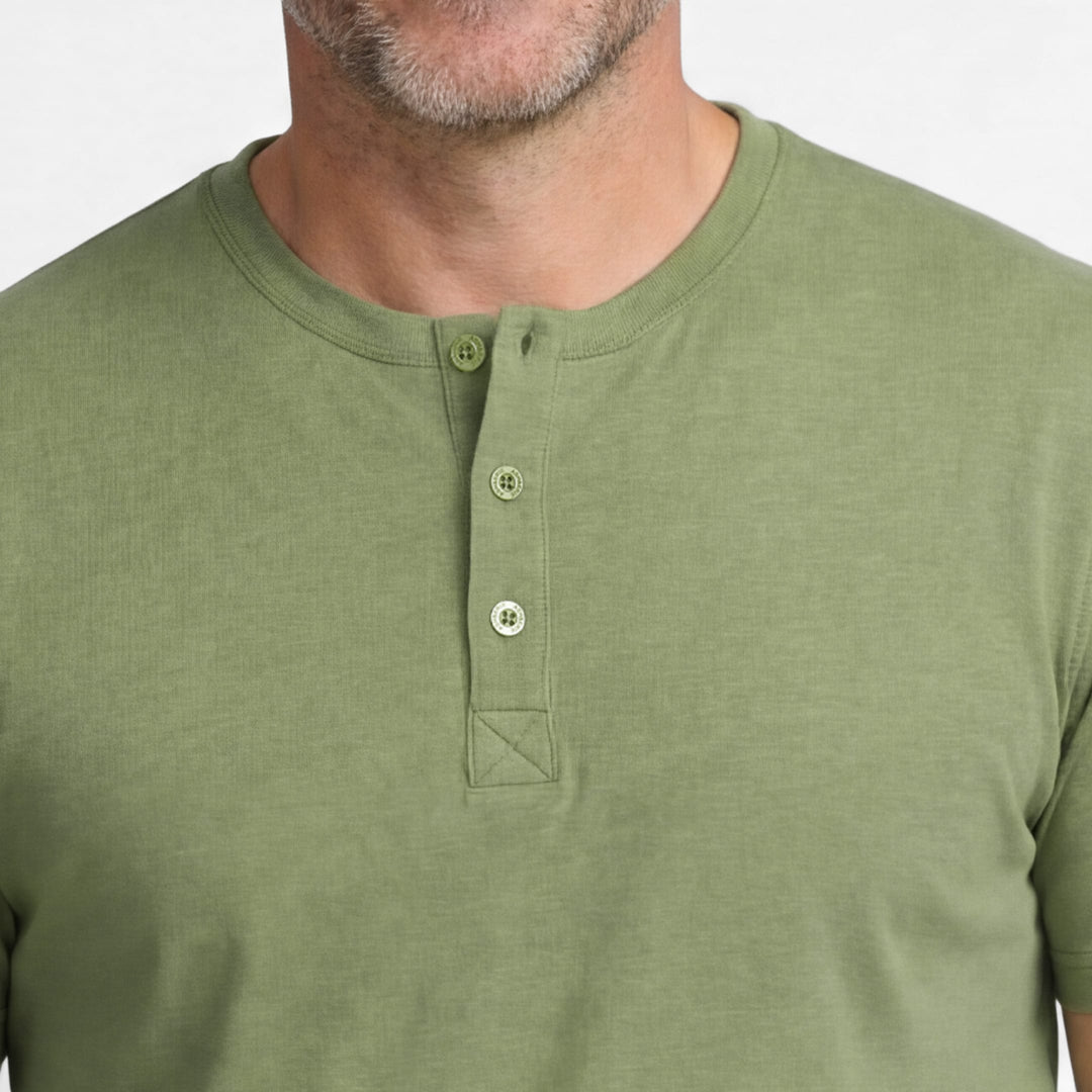Ash & Erie Melange Green Short Sleeve Henley for Short Men   Short Sleeve Henley