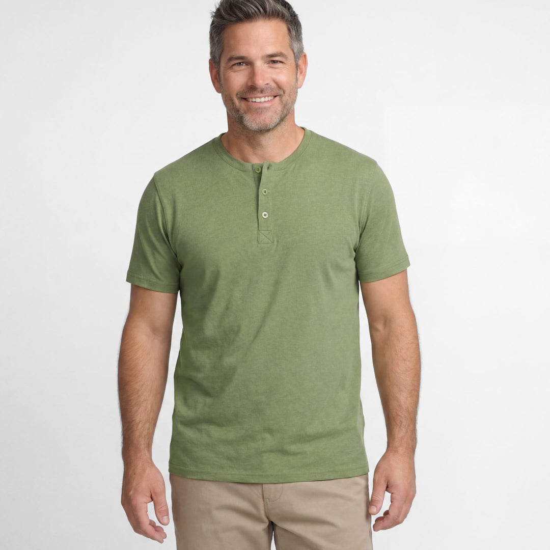 Ash & Erie Melange Green Short Sleeve Henley for Short Men   Short Sleeve Henley