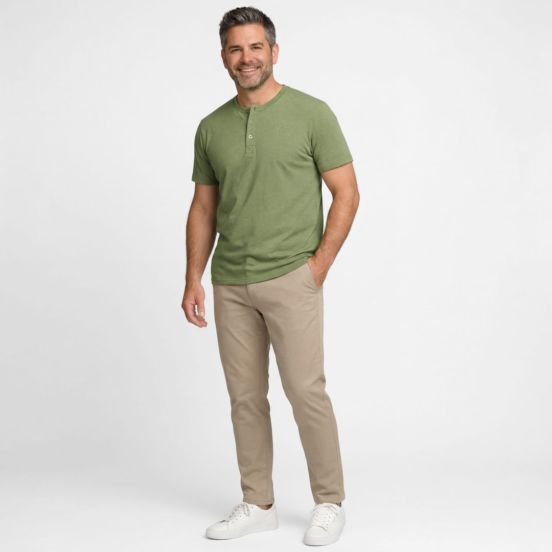 Ash & Erie Melange Green Short Sleeve Henley for Short Men   Short Sleeve Henley