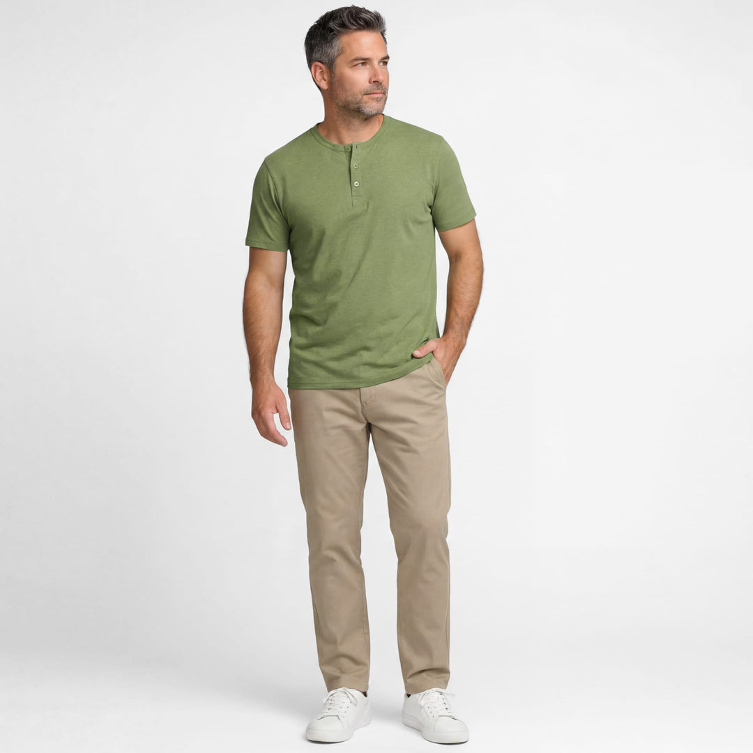 Ash & Erie Melange Green Short Sleeve Henley for Short Men   Short Sleeve Henley