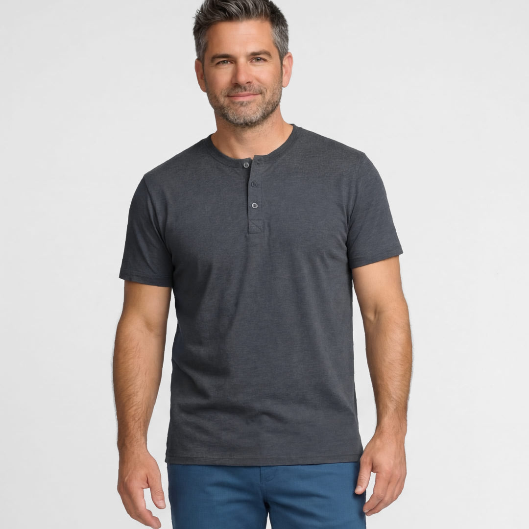 Ash & Erie Melange Grey Short Sleeve Henley for Short Men   Short Sleeve Henley