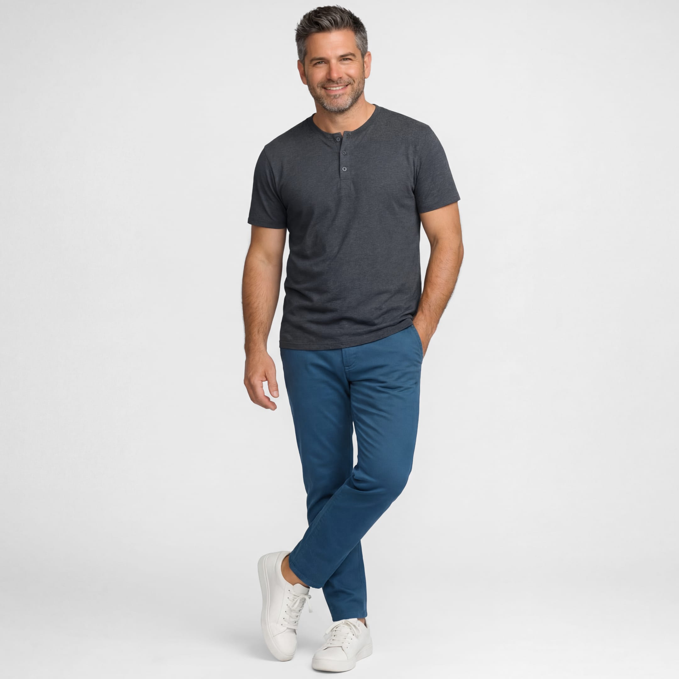 Ash & Erie Melange Grey Short Sleeve Henley for Short Men   Short Sleeve Henley