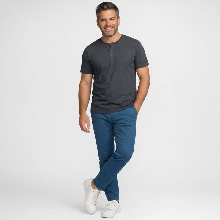 Ash & Erie Melange Grey Short Sleeve Henley for Short Men   Short Sleeve Henley