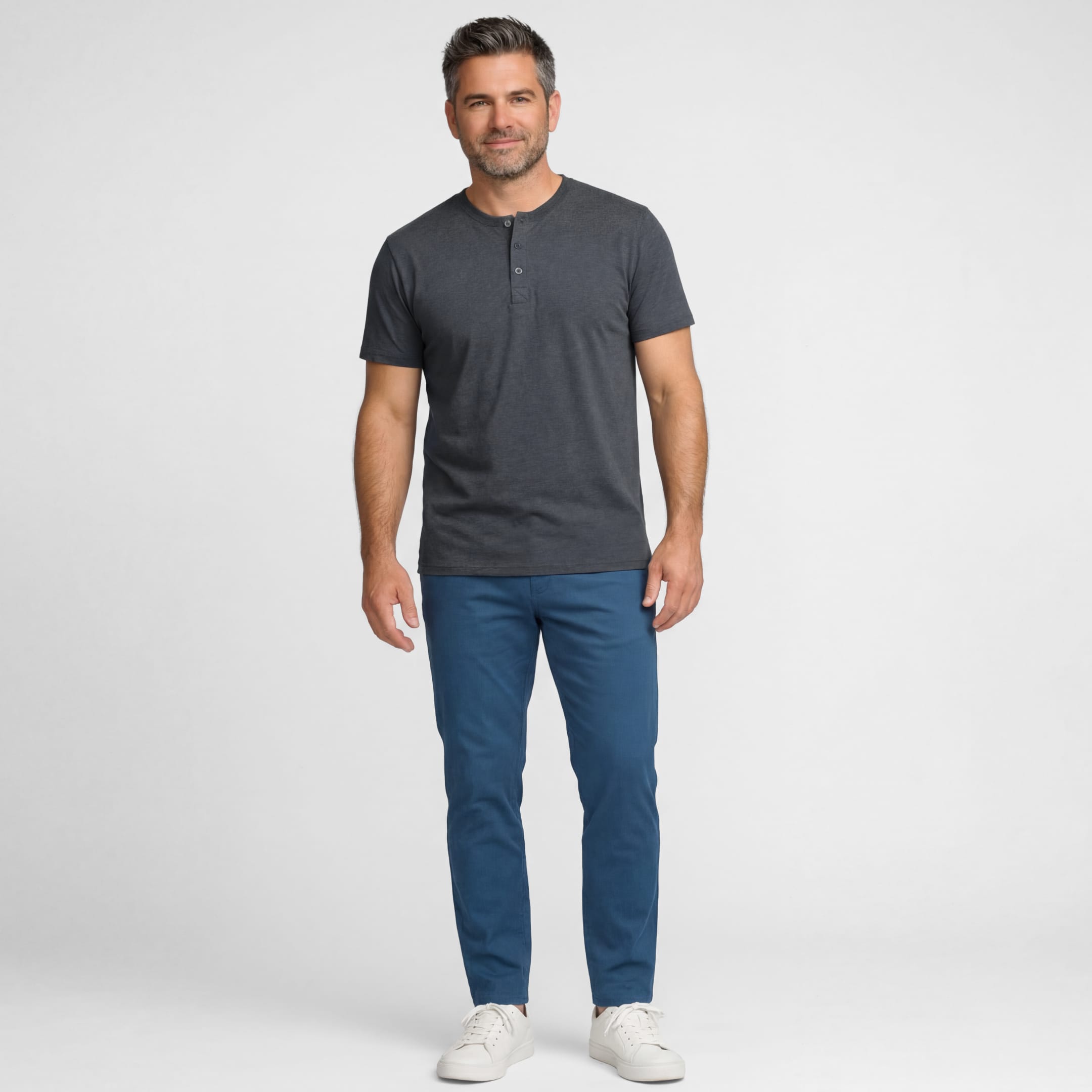Ash & Erie Melange Grey Short Sleeve Henley for Short Men   Short Sleeve Henley