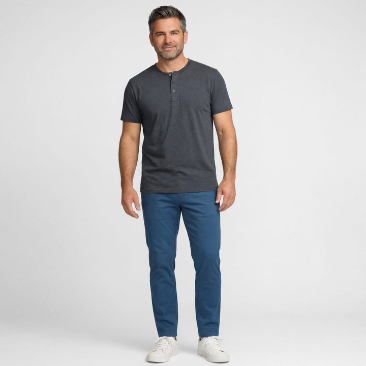 Ash & Erie Melange Grey Short Sleeve Henley for Short Men   Short Sleeve Henley