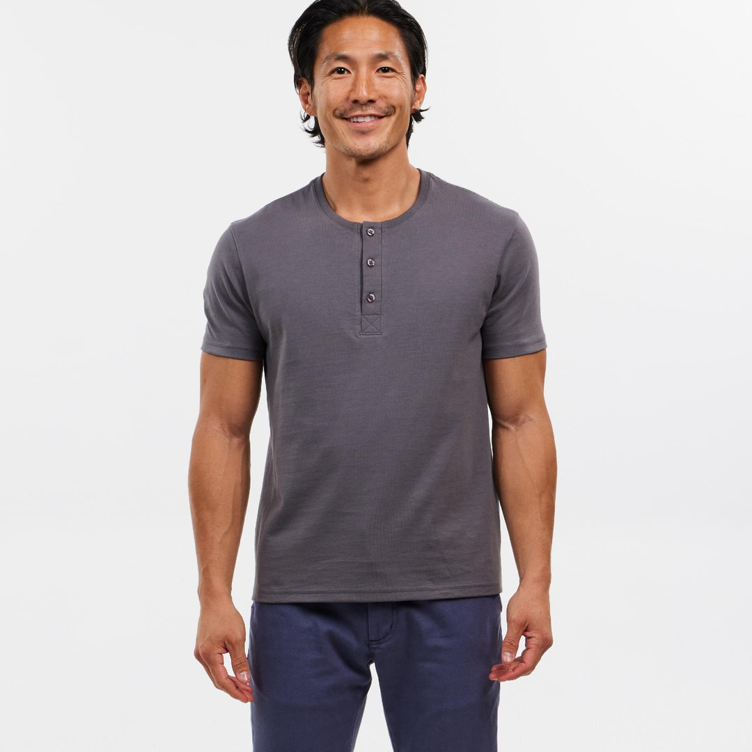 Ash & Erie Blue Short Sleeve Pima Cotton Henley for Short Men   Short Sleeve Henley