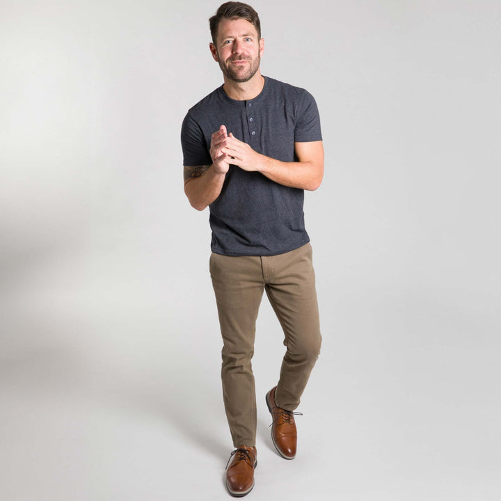Ash & Erie Heather Charcoal Short Sleeve  Henley for Short Men   Short Sleeve Henley