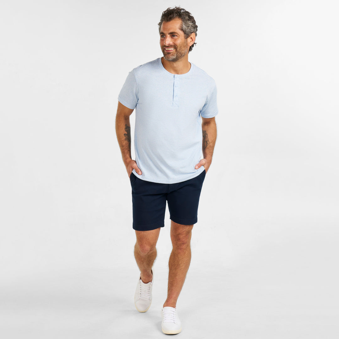 Ash & Erie Melange Light Blue Short Sleeve Henley for Short Men   Short Sleeve Henley