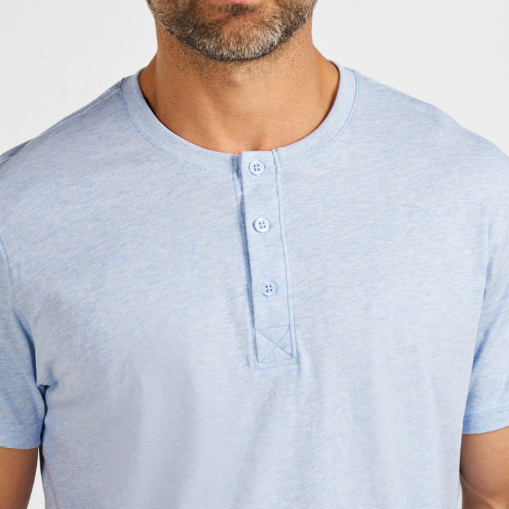 Ash & Erie Melange Light Blue Short Sleeve Henley for Short Men   Short Sleeve Henley