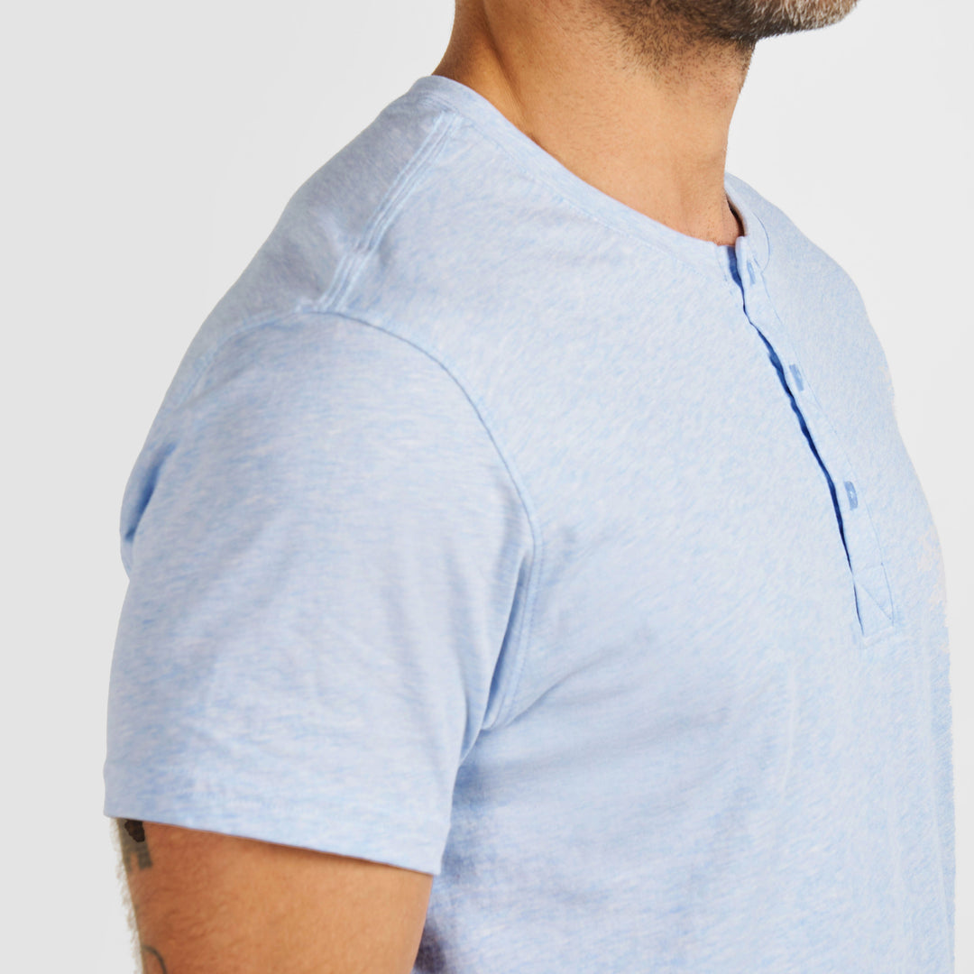 Ash & Erie Melange Light Blue Short Sleeve Henley for Short Men   Short Sleeve Henley