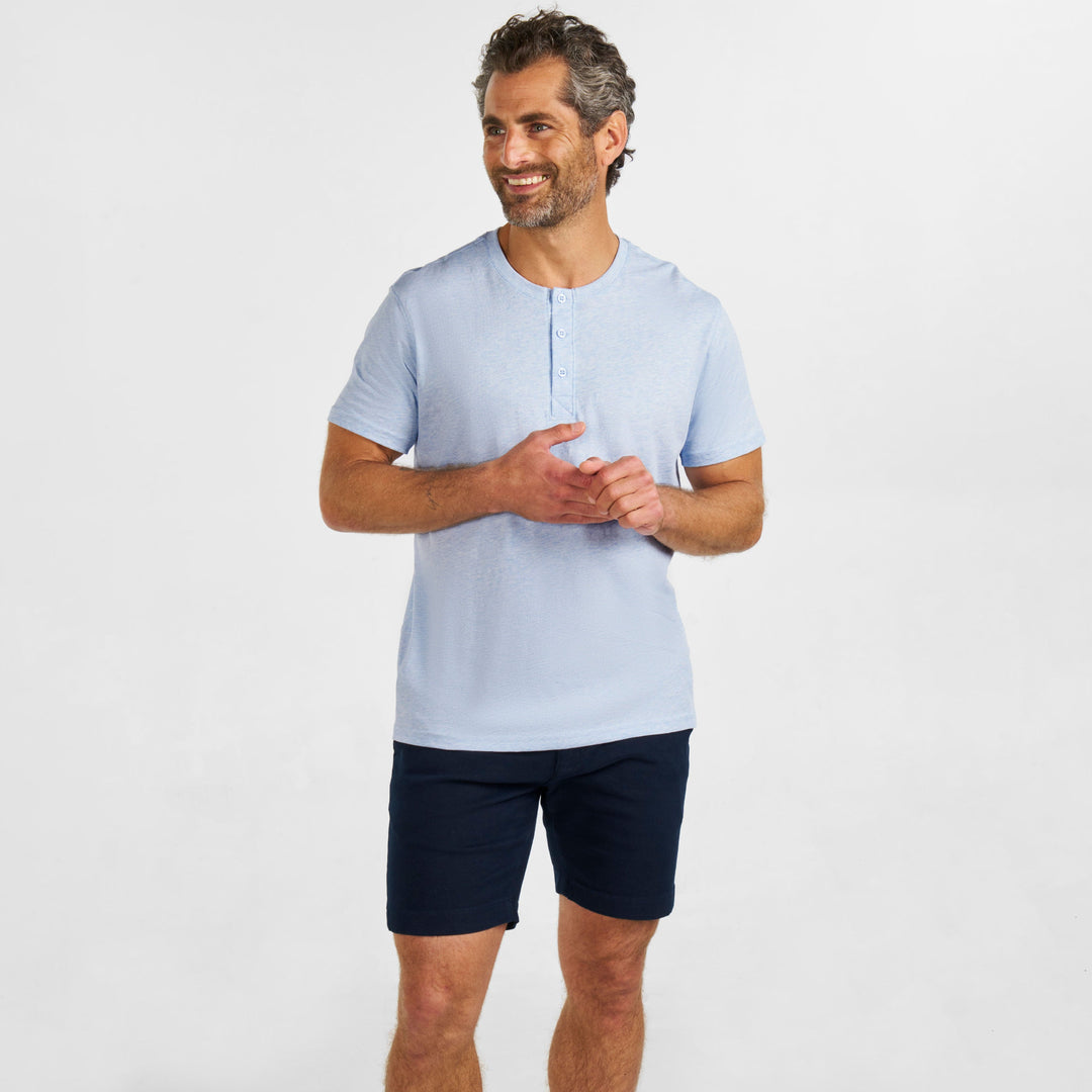 Ash & Erie Melange Light Blue Short Sleeve Henley for Short Men   Short Sleeve Henley