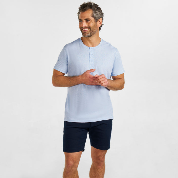 Ash & Erie Melange Light Blue Short Sleeve Henley for Short Men   Short Sleeve Henley