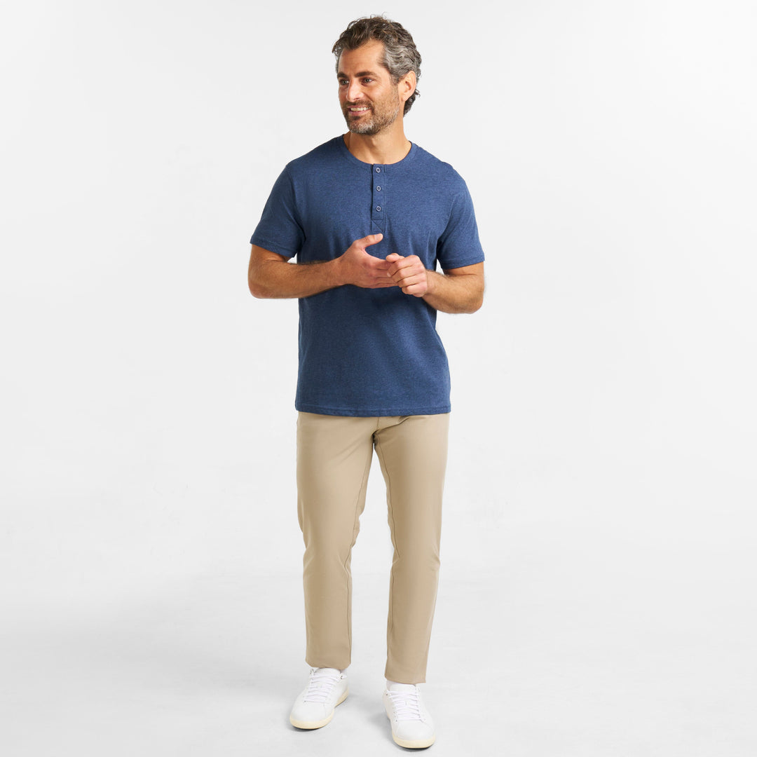 Ash & Erie Navy Melange Short Sleeve Henley for Short Men   Short Sleeve Henley