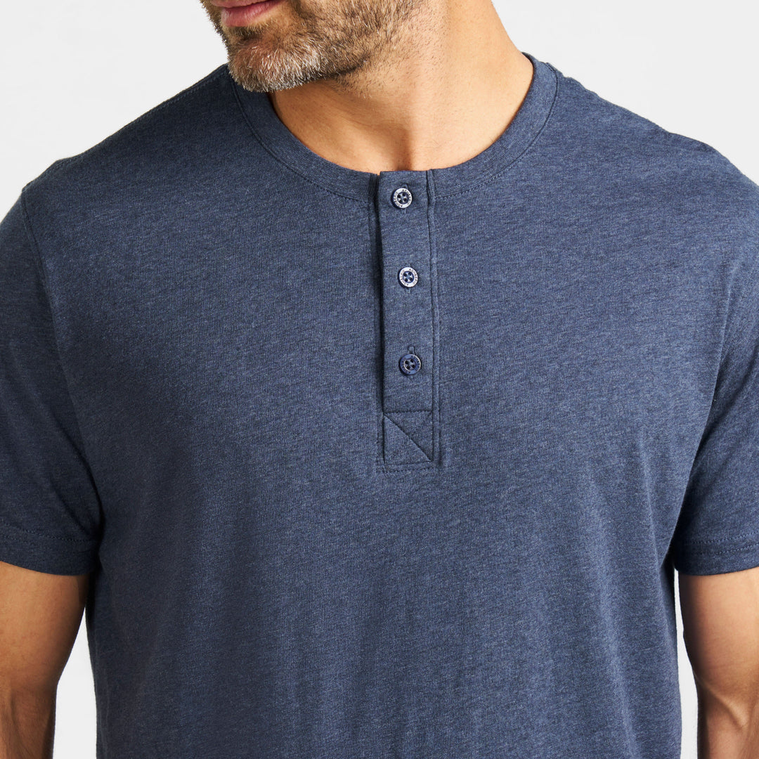 Ash & Erie Navy Melange Short Sleeve Henley for Short Men   Short Sleeve Henley