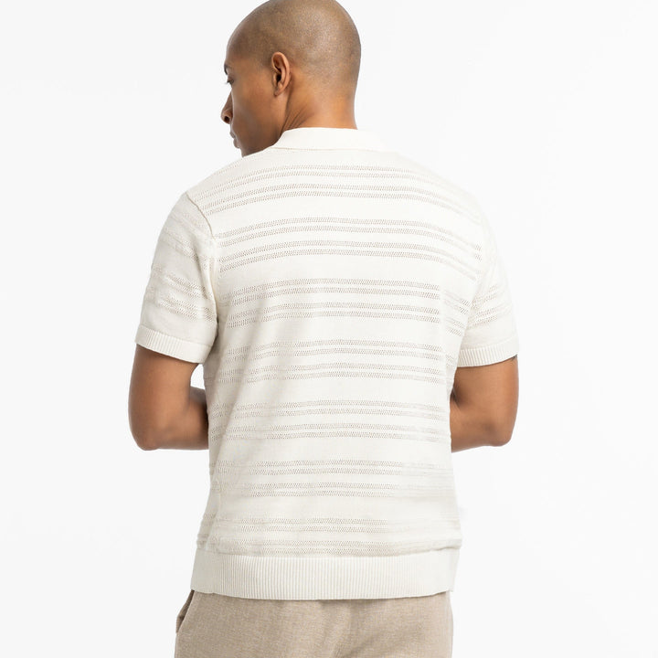 Ash & Erie Alabaster Stripes Knit Polo Shirt for Short Men   Short Sleeve Polo Shirt