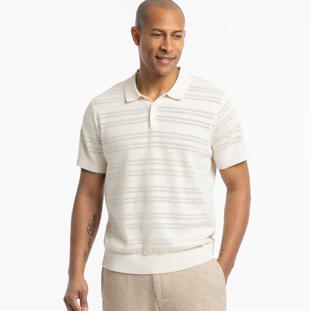 Ash & Erie Alabaster Stripes Knit Polo Shirt for Short Men   Short Sleeve Polo Shirt
