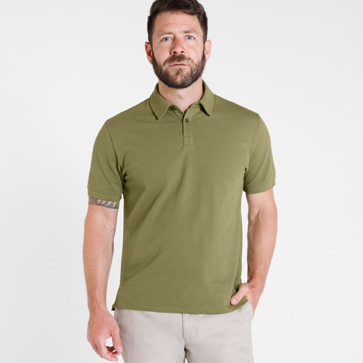 Ash & Erie Army Green Pique Polo Shirt for Short Men   Short Sleeve Polo Shirt