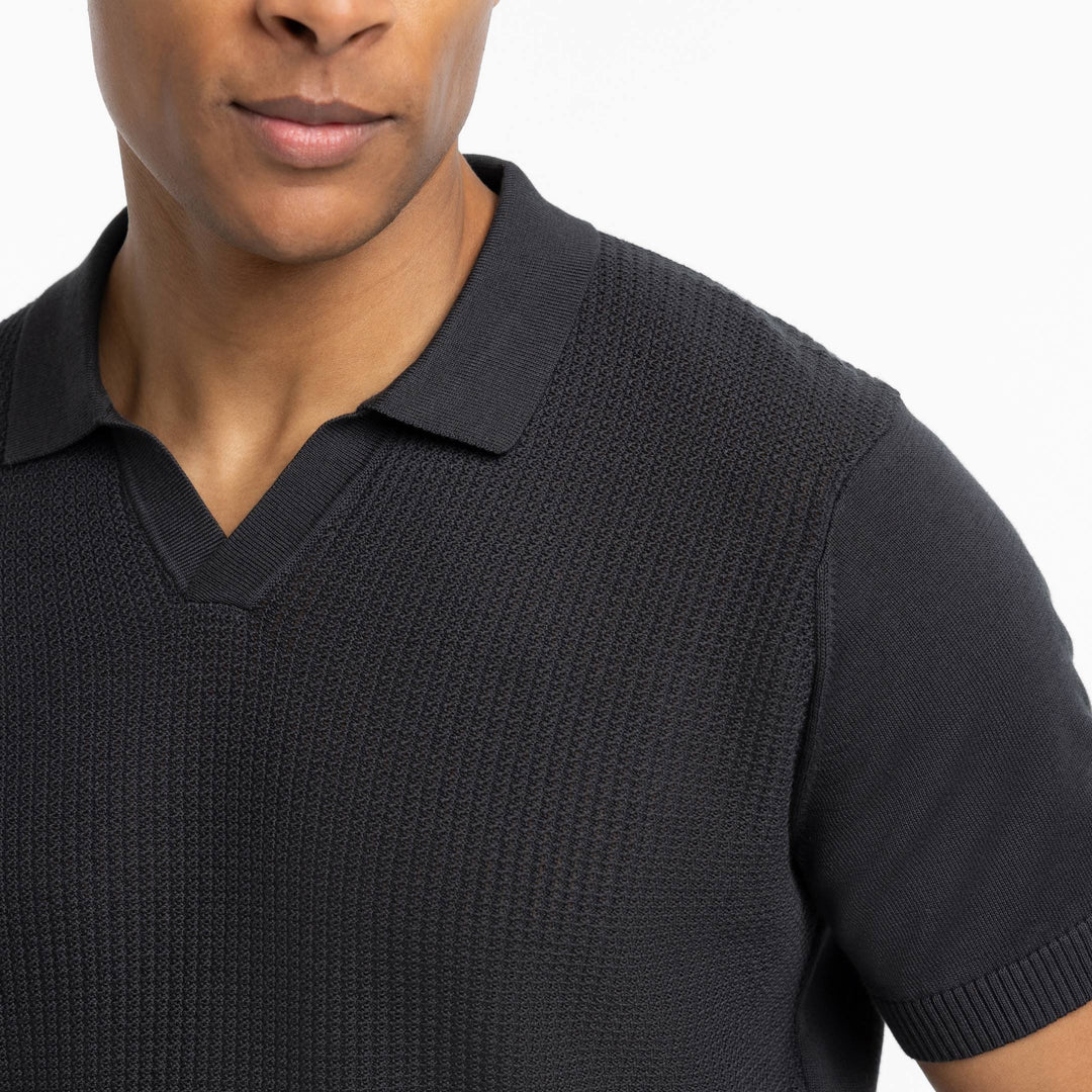 Ash & Erie Black Knit Polo Shirt for Short Men   Short Sleeve Polo Shirt
