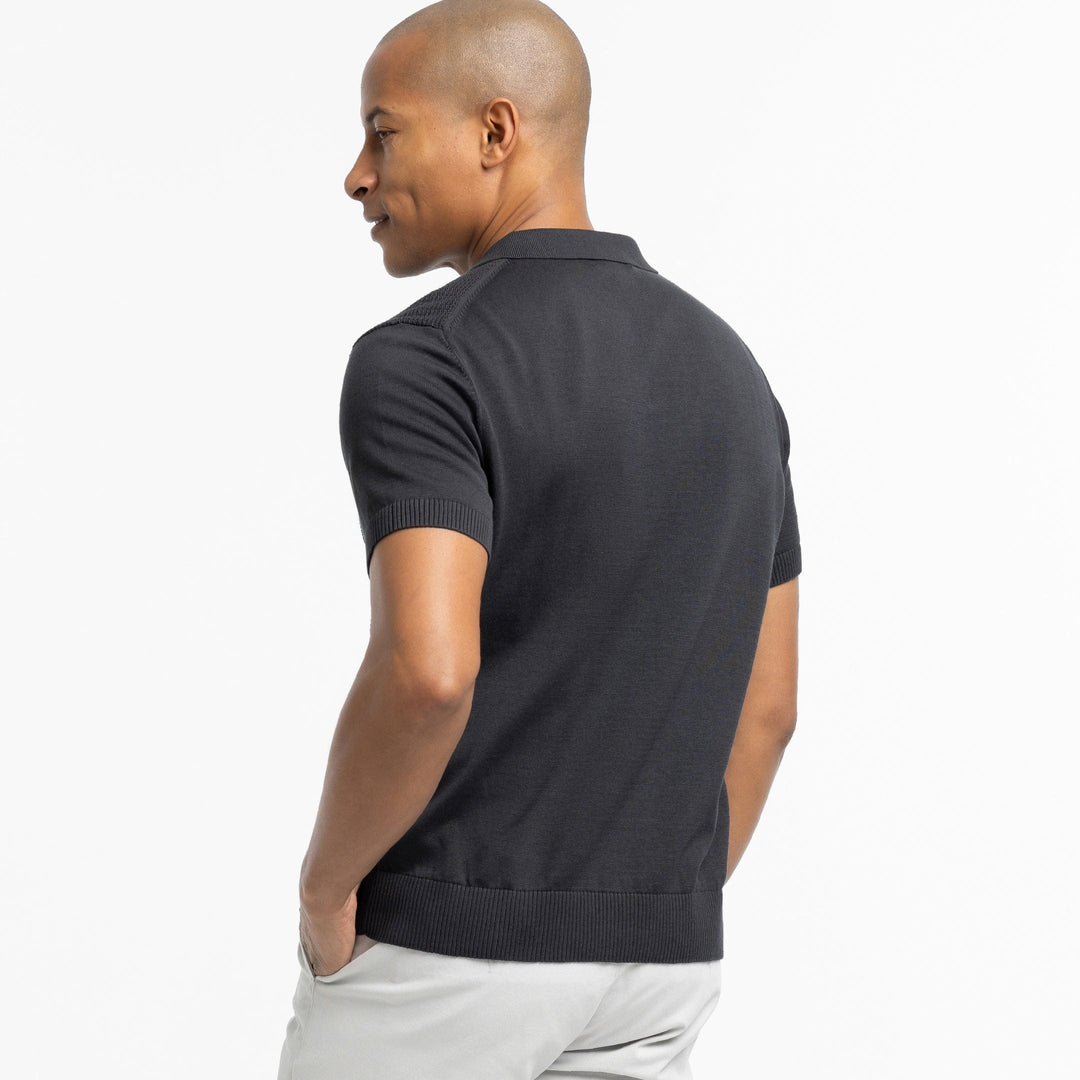 Ash & Erie Black Knit Polo Shirt for Short Men   Short Sleeve Polo Shirt