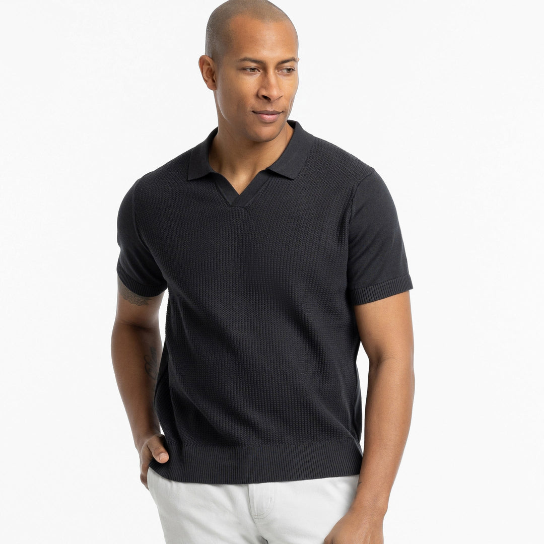 Ash & Erie Black Knit Polo Shirt for Short Men   Short Sleeve Polo Shirt