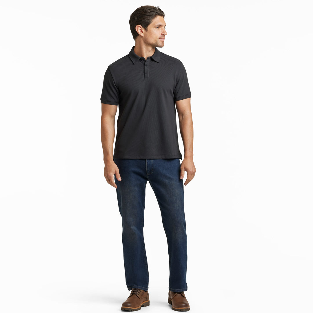 Ash & Erie Black Pique Polo Shirt for Short Men   Short Sleeve Polo Shirt