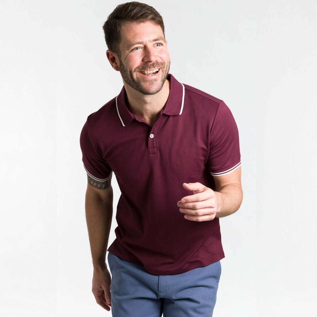 Ash & Erie Burgundy Micro Pique Polo Shirt for Short Men   Short Sleeve Polo Shirt