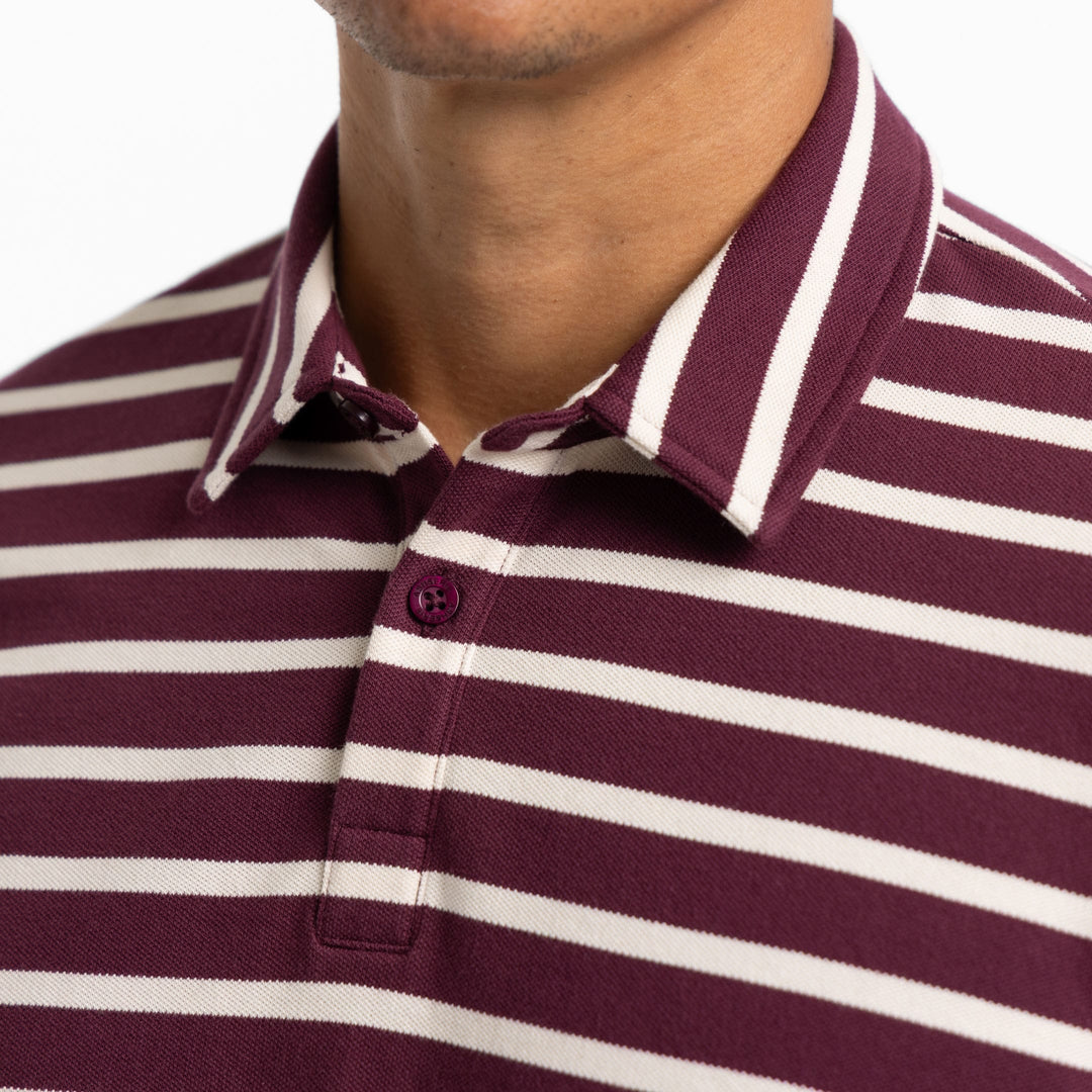 Ash & Erie Burgundy Stripes Pique Polo Shirt for Short Men   Short Sleeve Polo Shirt