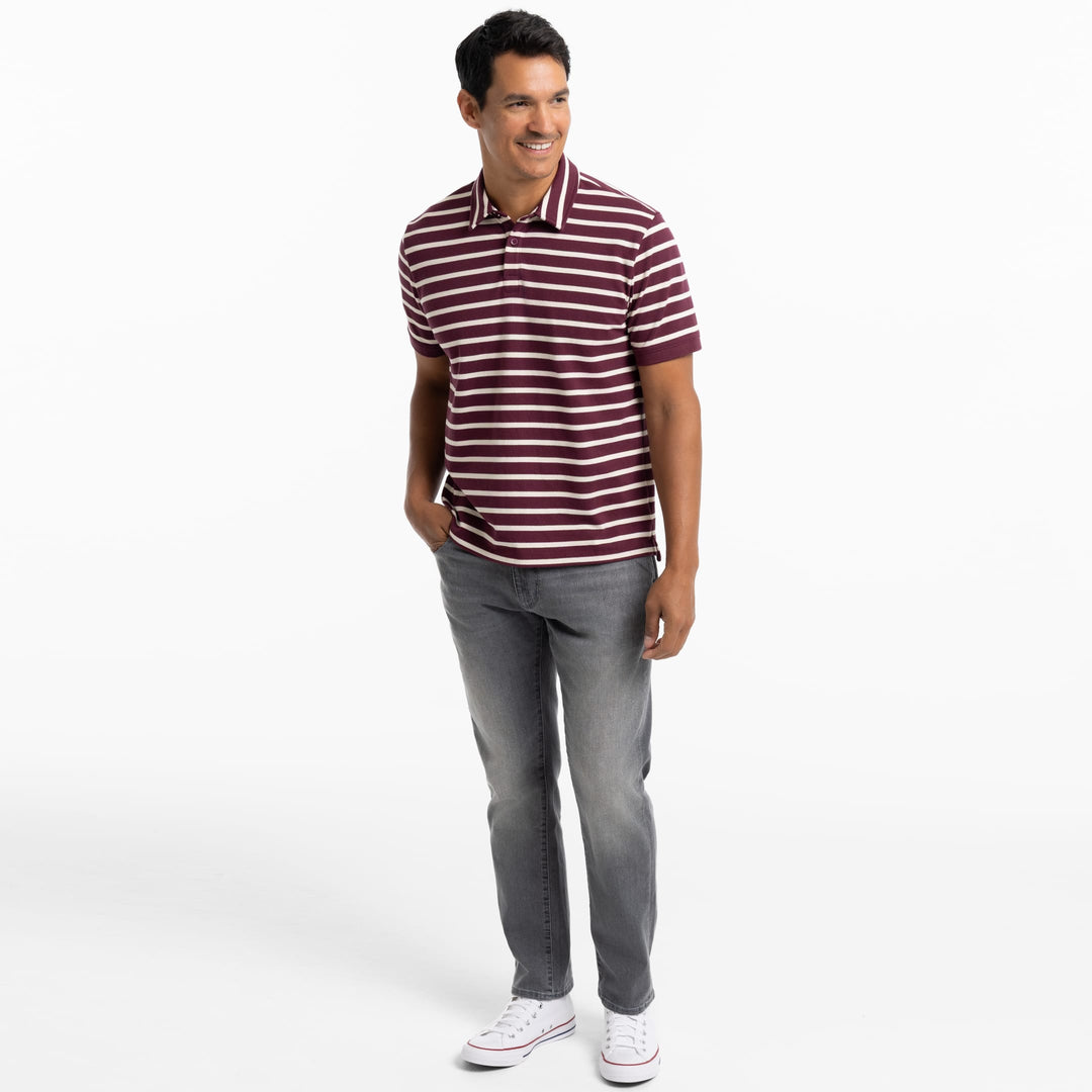 Ash & Erie Burgundy Stripes Pique Polo Shirt for Short Men   Short Sleeve Polo Shirt