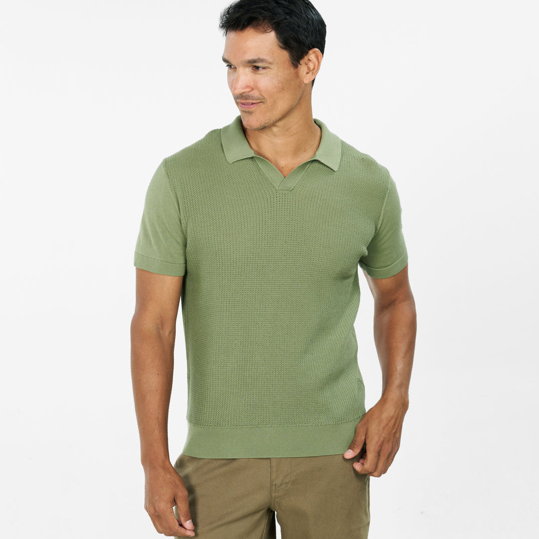 Ash & Erie Green Knit Polo Shirt for Short Men   Short Sleeve Polo Shirt