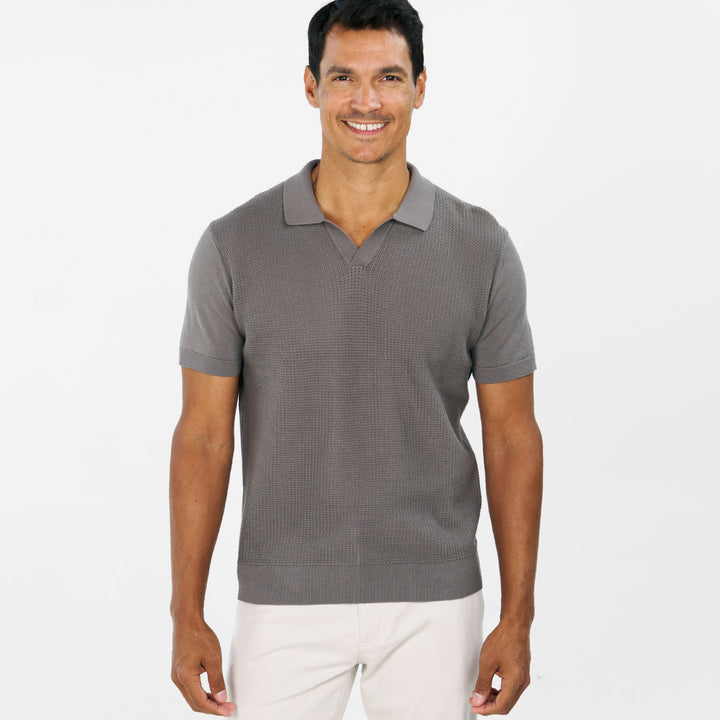 Ash & Erie Grey Knit Polo Shirt for Short Men   Short Sleeve Polo Shirt