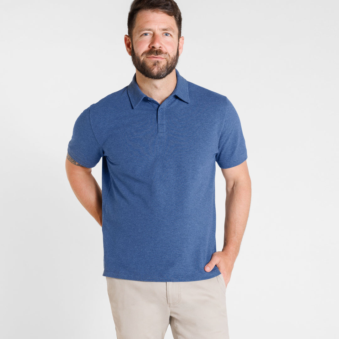 Ash & Erie Heather Blue Pique Polo Shirt for Short Men   Short Sleeve Polo Shirt
