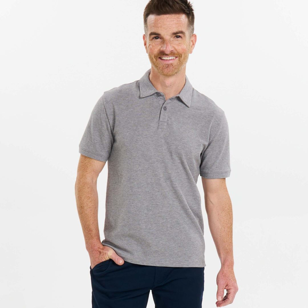 Ash & Erie Heather Light Grey Pique Polo Shirt for Short Men   Short Sleeve Polo Shirt