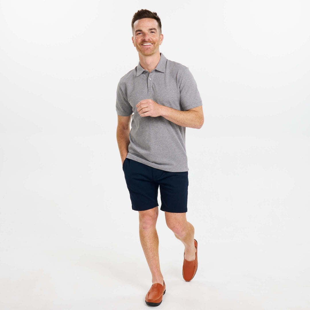 Ash & Erie Heather Light Grey Pique Polo Shirt for Short Men   Short Sleeve Polo Shirt