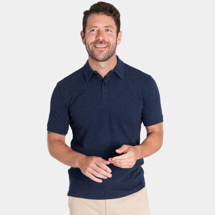 Ash & Erie Heather Navy Pique Polo Shirt for Short Men   Short Sleeve Polo Shirt