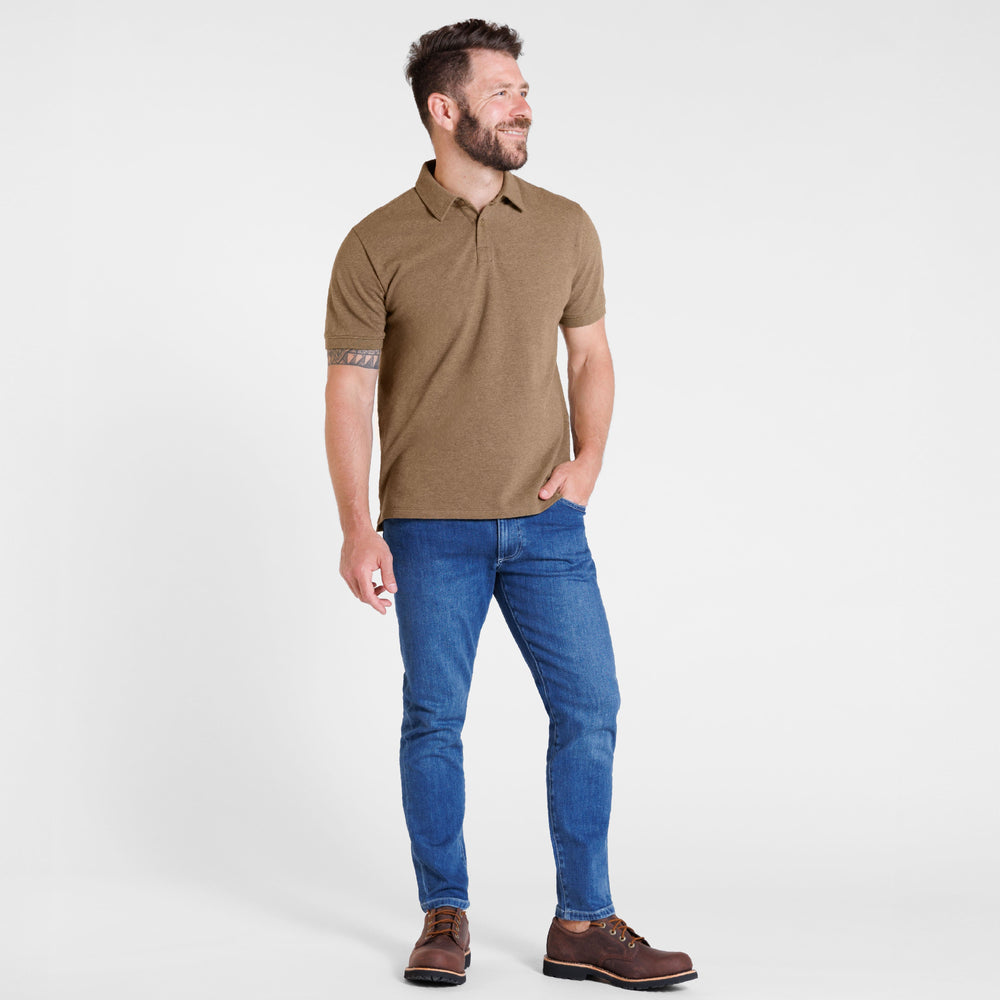 Ash & Erie Heather Olive Pique Polo Shirt for Short Men   Short Sleeve Polo Shirt