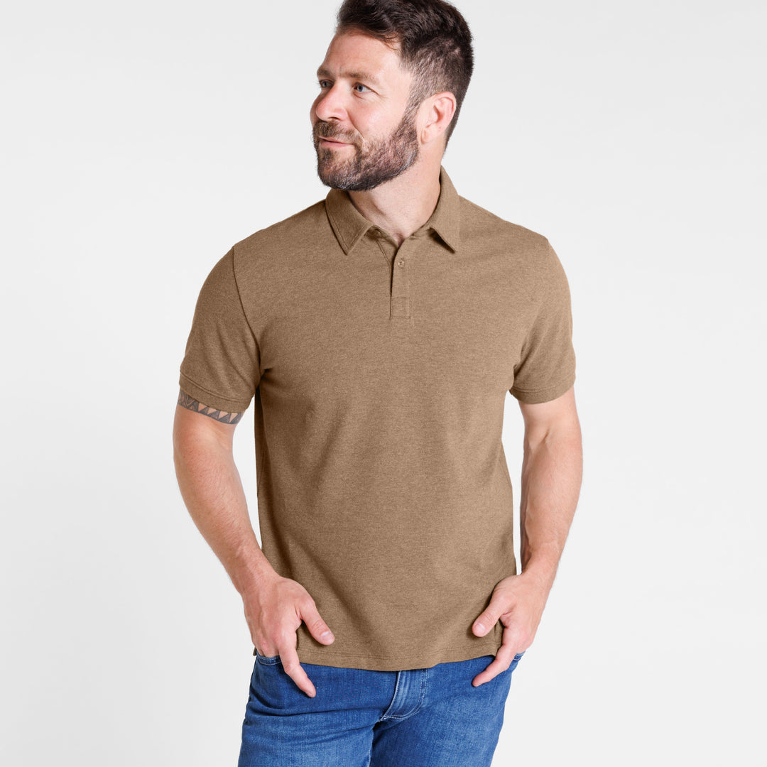 Ash & Erie Heather Olive Pique Polo Shirt for Short Men   Short Sleeve Polo Shirt