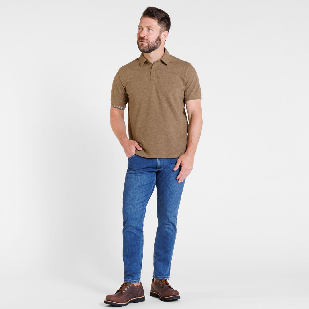 Ash & Erie Heather Olive Pique Polo Shirt for Short Men   Short Sleeve Polo Shirt