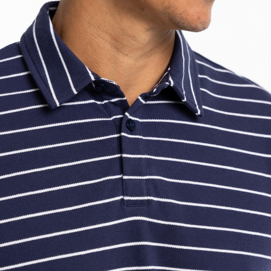 Ash & Erie Navy Stripes Pique Polo Shirt for Short Men   Short Sleeve Polo Shirt