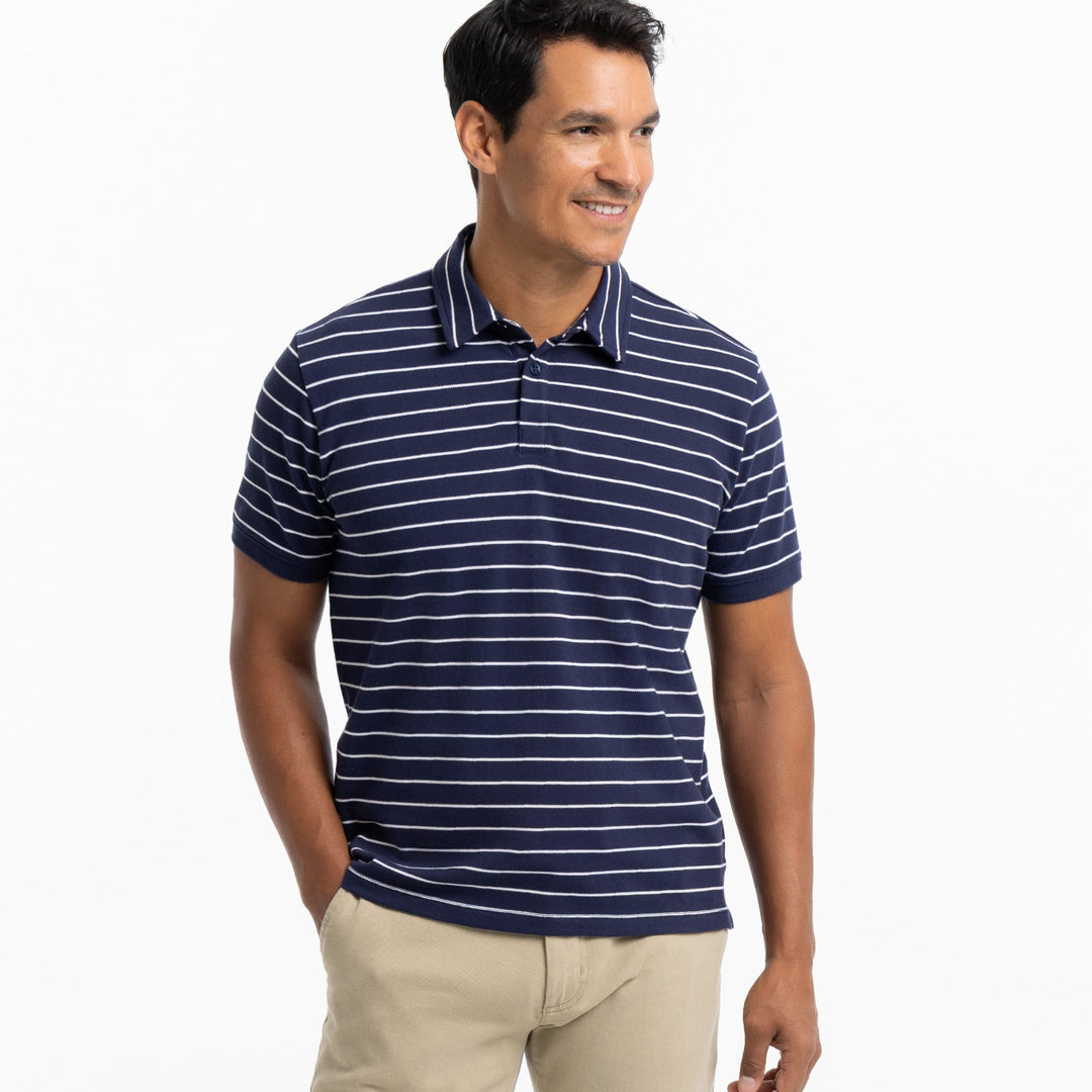 Ash & Erie Navy Stripes Pique Polo Shirt for Short Men   Short Sleeve Polo Shirt