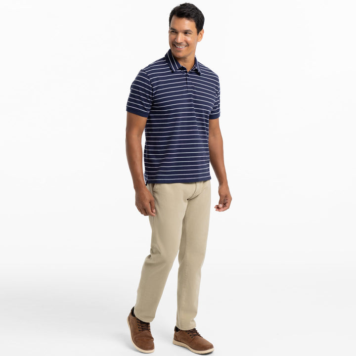 Ash & Erie Navy Stripes Pique Polo Shirt for Short Men   Short Sleeve Polo Shirt