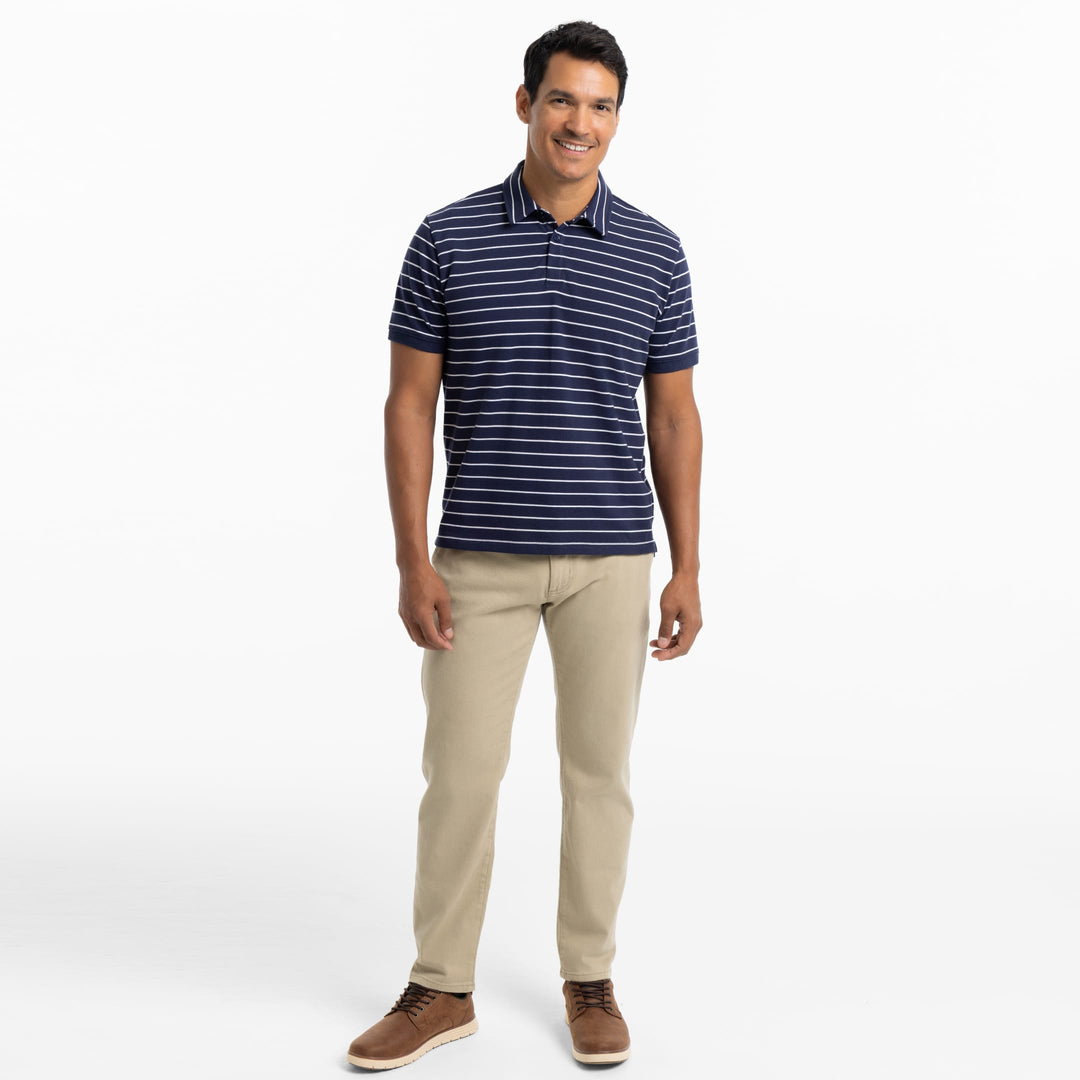 Ash & Erie Navy Stripes Pique Polo Shirt for Short Men   Short Sleeve Polo Shirt