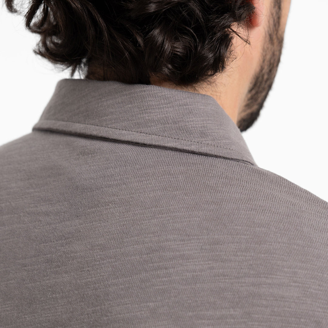 Ash & Erie Steel Grey Textured Polo Shirt for Short Men   Short Sleeve Polo Shirt