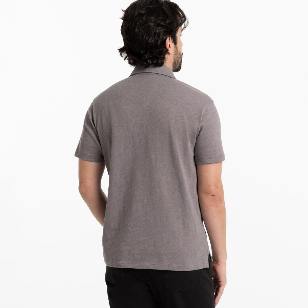 Ash & Erie Steel Grey Textured Polo Shirt for Short Men   Short Sleeve Polo Shirt