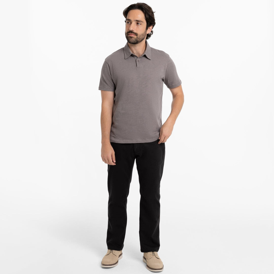 Ash & Erie Steel Grey Textured Polo Shirt for Short Men   Short Sleeve Polo Shirt