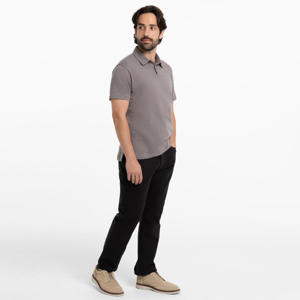 Ash & Erie Steel Grey Textured Polo Shirt for Short Men   Short Sleeve Polo Shirt