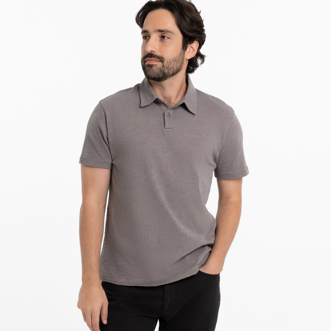 Ash & Erie Steel Grey Textured Polo Shirt for Short Men   Short Sleeve Polo Shirt