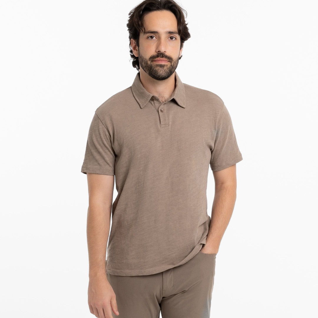 Ash & Erie Walnut Textured Polo Shirt for Short Men   Short Sleeve Polo Shirt