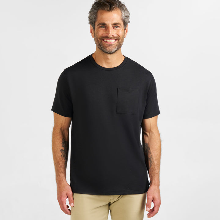 Ash & Erie Black Micro Pique Crew Neck T-Shirt for Short Men   Short Sleeve Premium Tee