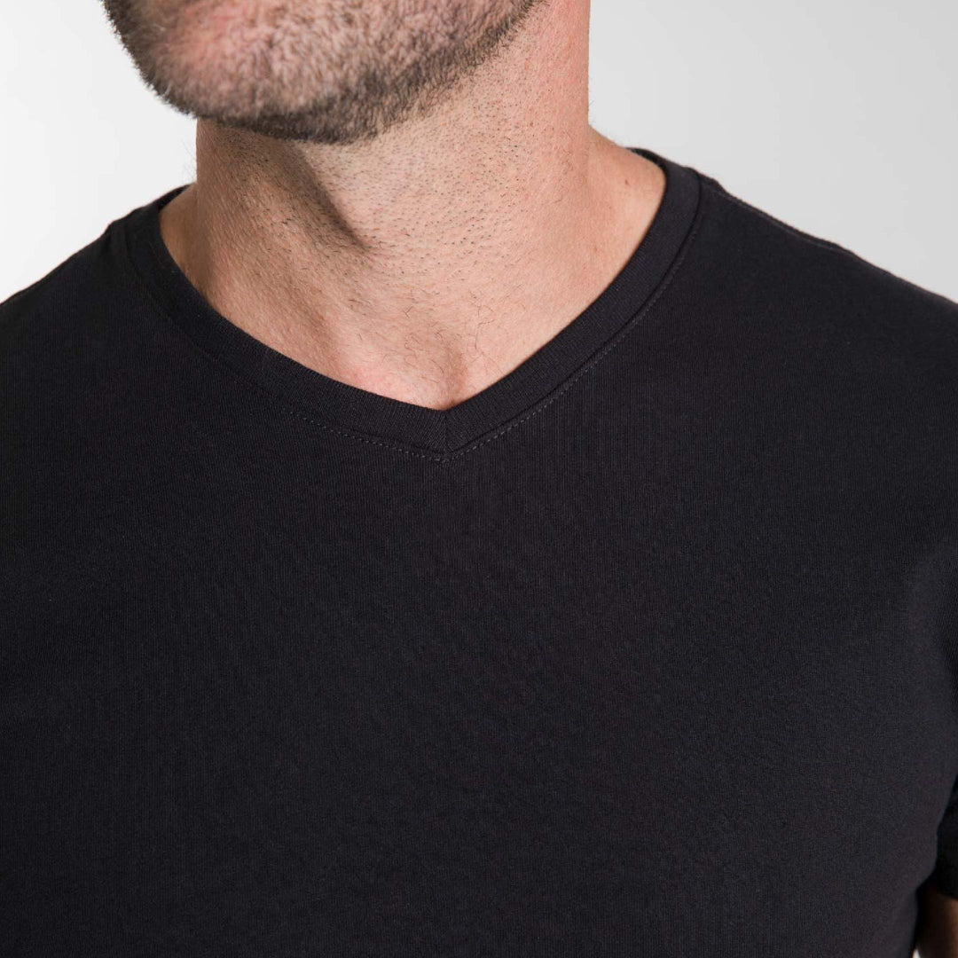 Buy Black Pima Cotton V Neck T-Shirt for Short Men | Ash & Erie   Short Sleeve Premium Tee