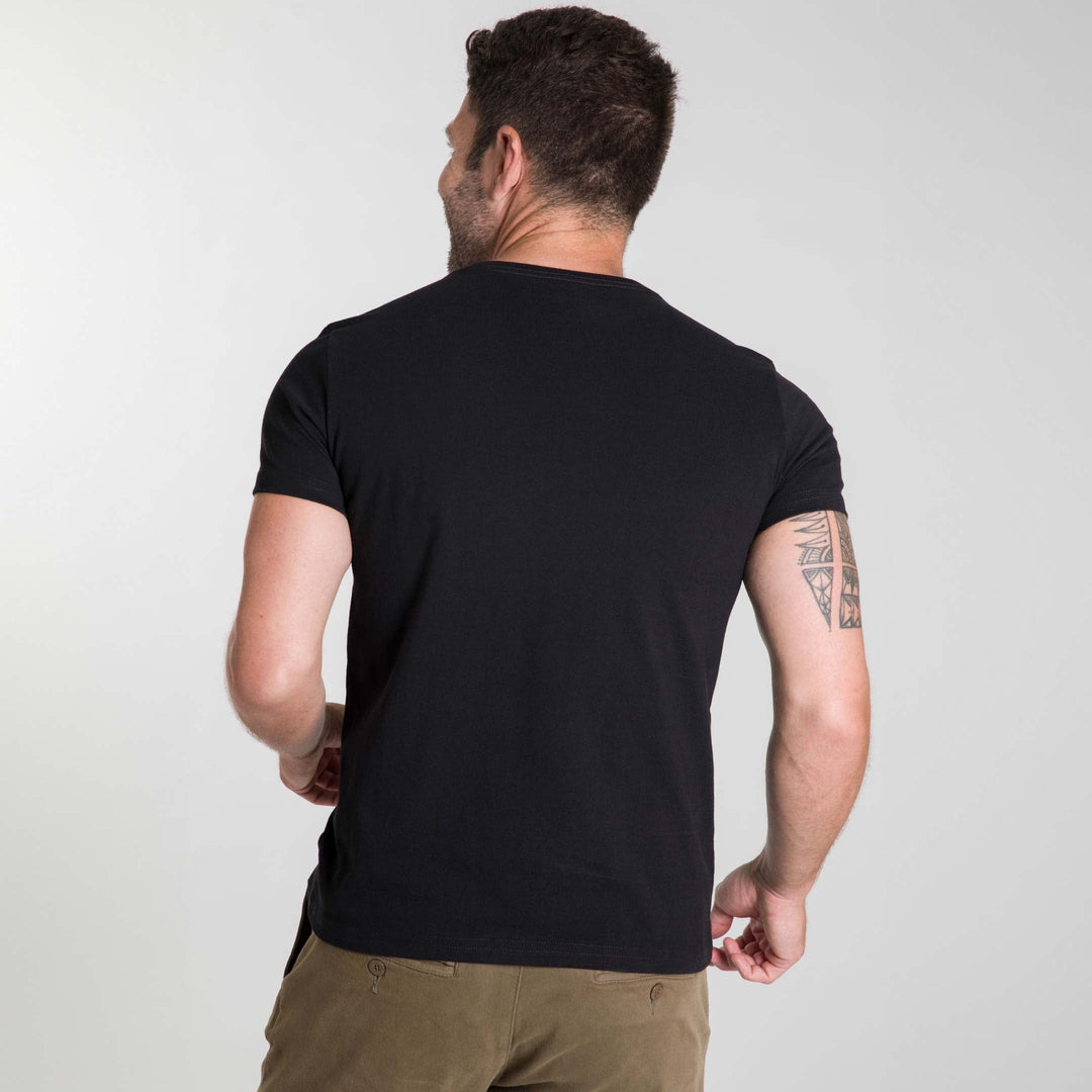 Buy Black Pima Cotton V Neck T-Shirt for Short Men | Ash & Erie   Short Sleeve Premium Tee